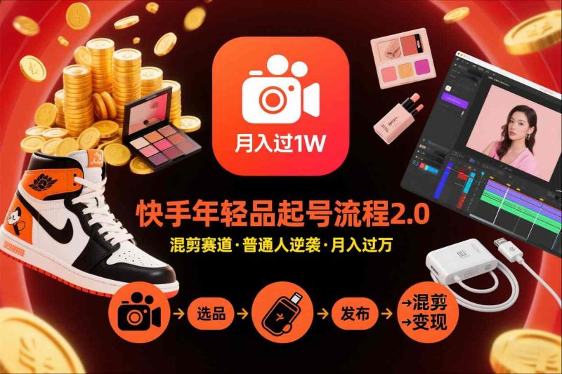 快手短视频带货年轻品起号流程2.0,快手年轻品混剪赛道,普通人也能月入过1W网赚项目-副业赚钱-互联网创业-资源整合百读客