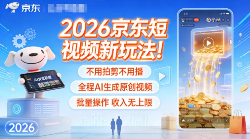 2026京东短视频新玩法!不用拍剪不用播,全程AI生成原创视频,批量操作收入无上限网赚项目-副业赚钱-互联网创业-资源整合百读客