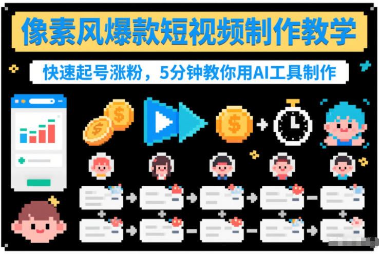 像素风爆款短视频制作教学，快速起号涨粉，5分钟教你用AI工具制作网赚项目-副业赚钱-互联网创业-资源整合百读客
