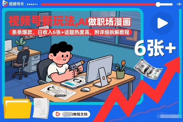 视频号新玩法，AI做职场漫画，条条爆款，日收入6张+话题热度高，附详细拆解教程网赚项目-副业赚钱-互联网创业-资源整合百读客