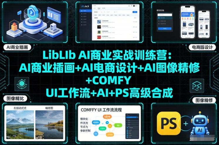 LibLIb AI商业实战训练营：AI商业插画+AI电商设计+AI图像精修+COMFY UI工作流+AI+PS高级合成网赚项目-副业赚钱-互联网创业-资源整合百读客
