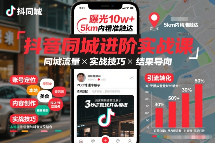 抖音同城进阶实战课,助你同城流量拿到结果网赚项目-副业赚钱-互联网创业-资源整合百读客