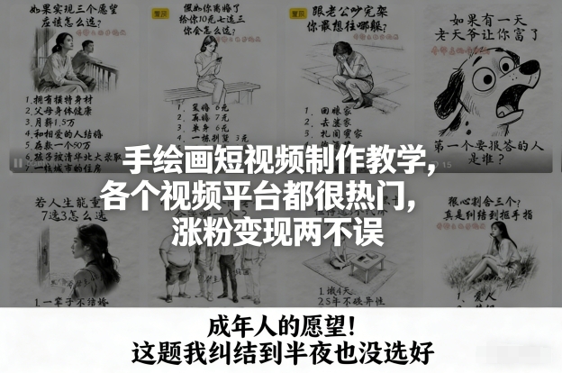 手绘画短视频制作教学,各个视频平台都很热门,涨粉变现两不误网赚项目-副业赚钱-互联网创业-资源整合百读客
