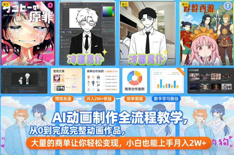 AI动画制作全流程教学，从0到完成完整动画作品，大量的商单让你轻松变现，小白也能上手月入2W+网赚项目-副业赚钱-互联网创业-资源整合百读客