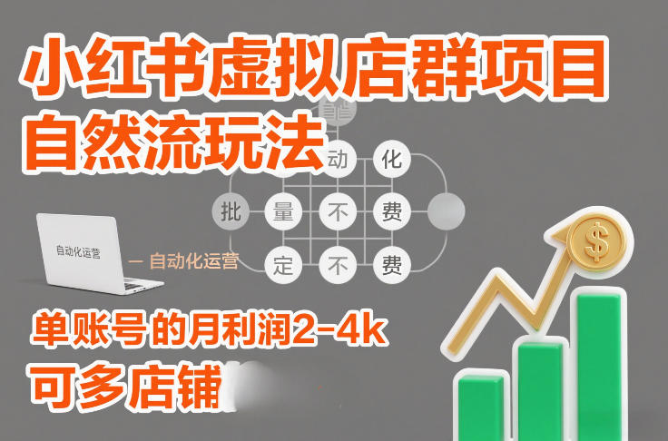 小红书虚拟店群项目,自然流玩法,批量自动化,稳定不费号,单账号的月利润2-4k,可多店矩阵网赚项目-副业赚钱-互联网创业-资源整合百读客