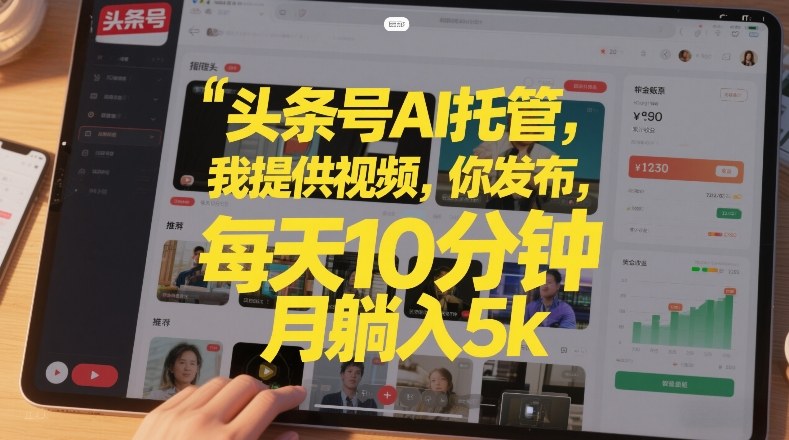 头条号AI托管,我提供视频,你发布,每天10分钟,月躺入5k+网赚项目-副业赚钱-互联网创业-资源整合百读客