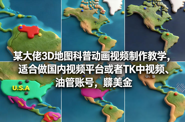 某大佬3D地图科普动画视频制作教学,适合做国内视频平台或者TK中视频、油管账号,賺美金网赚项目-副业赚钱-互联网创业-资源整合百读客