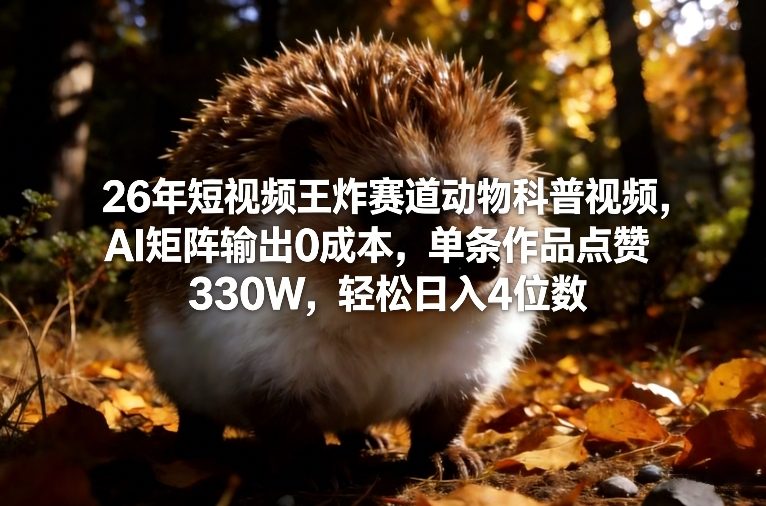 26年短视频王炸赛道动物科普视频,AI矩阵输出0成本,单条作品点赞330W,轻松日入4位数网赚项目-副业赚钱-互联网创业-资源整合百读客