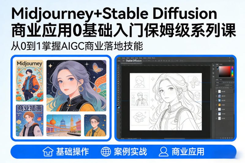 AIGC商业应用Midjourney+Stable Diffusion教程,0基础入门保姆级系列课网赚项目-副业赚钱-互联网创业-资源整合百读客