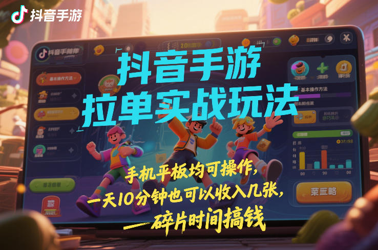 抖音手游拉单实战玩法,手机平板均可操作,一天10分钟也可以收入几张,碎片时间搞钱网赚项目-副业赚钱-互联网创业-资源整合百读客