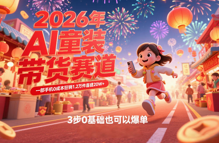 AI童装新春带货赛道,一部手机0成本狂销1.2万件喜提20W+,3步0基础也可以爆单网赚项目-副业赚钱-互联网创业-资源整合百读客