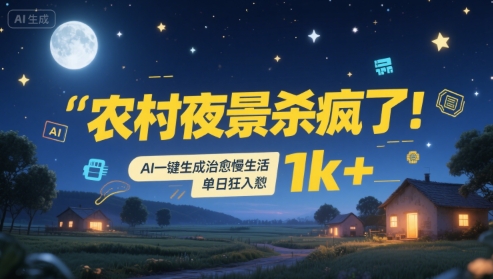 农村夜景杀疯了！AI一键生成治愈系慢生活，单日狂入1k+网赚项目-副业赚钱-互联网创业-资源整合百读客