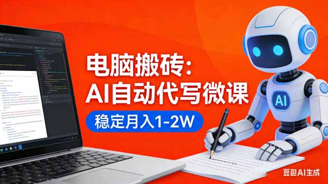 电脑搬砖：AI自动代写微课，稳定月入1-2W，提供接单渠道，0门槛小白可做！网赚项目-副业赚钱-互联网创业-资源整合百读客