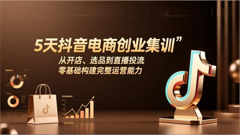 5天抖音电商创业集训：从开店、选品到直播投流，零基础构建完整运营能力网赚项目-副业赚钱-互联网创业-资源整合百读客