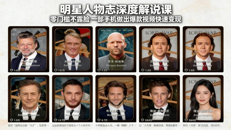 明星人物志深度解说课：零门槛不露脸，一部手机做出爆款视频快速变现网赚项目-副业赚钱-互联网创业-资源整合百读客