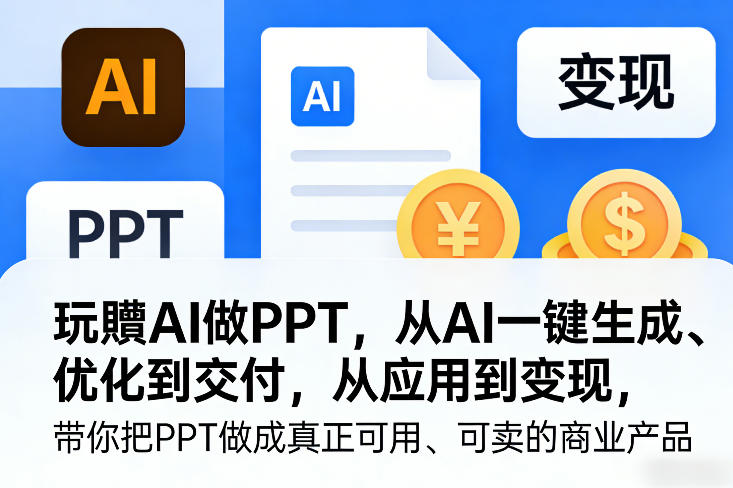 玩賺AI做PPT，从AI一键生成、优化到交付，从应用到变现，带你把PPT做成真正可用、可卖的商业产品网赚项目-副业赚钱-互联网创业-资源整合百读客