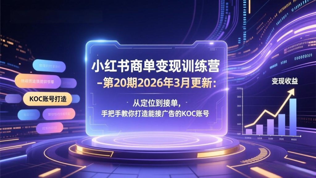 小红书商单变现训练营-第20期26年3月更新：从定位到接单，手把手教你打造能接广告的KOC账号网赚项目-副业赚钱-互联网创业-资源整合百读客